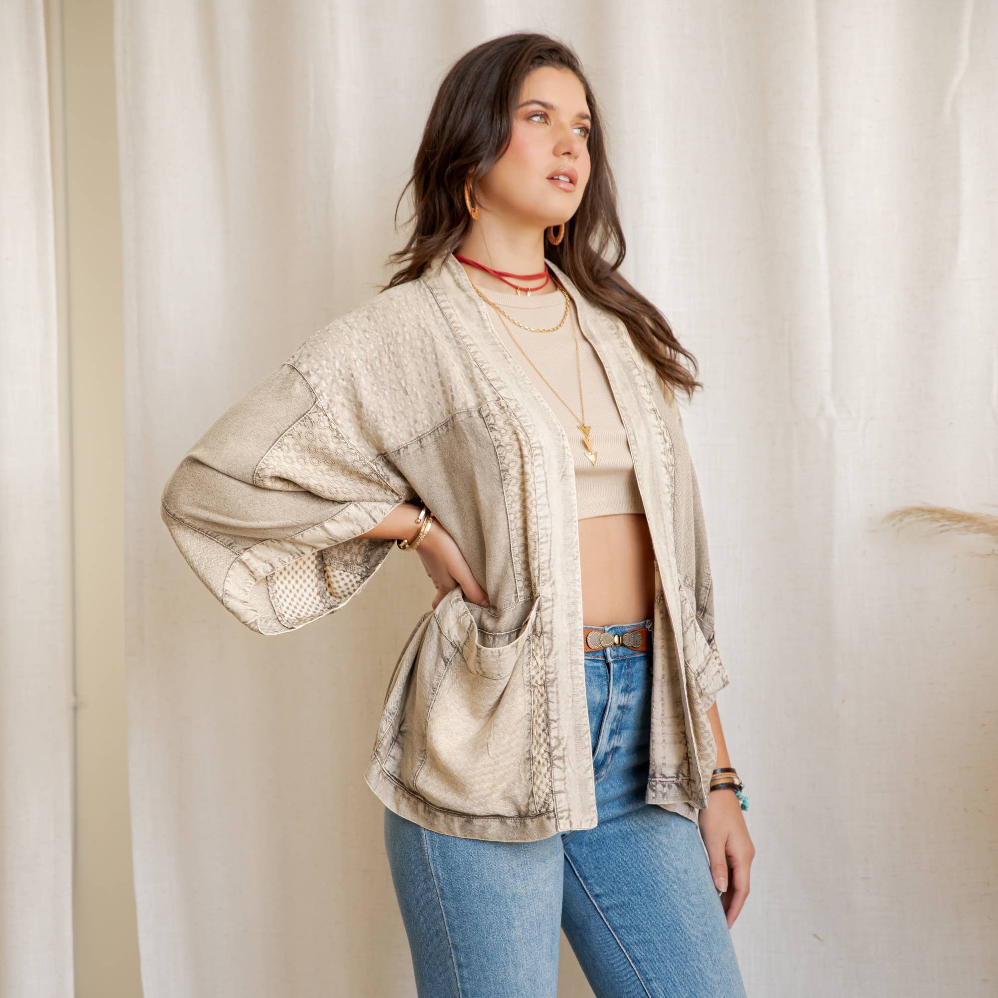 Young Threads Boho Mixed-Print Kimono Cardigan with Pockets boho clothing, festival outfit, hippie style apparel | Elevated Hippie