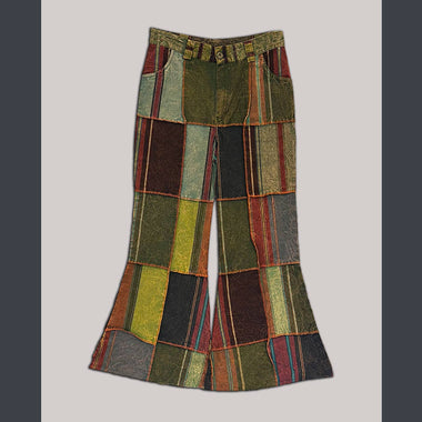 Cotton Patchwork Outer Stitching Levi style bell bottoms - The Elevated Hippie