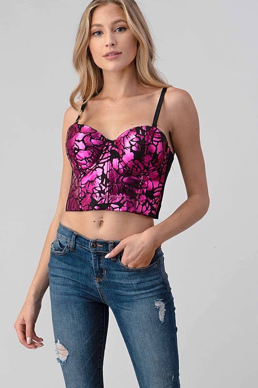 Metallic Shine Floral Printed Crop Top boho clothing, festival outfit, hippie style apparel | Elevated Hippie