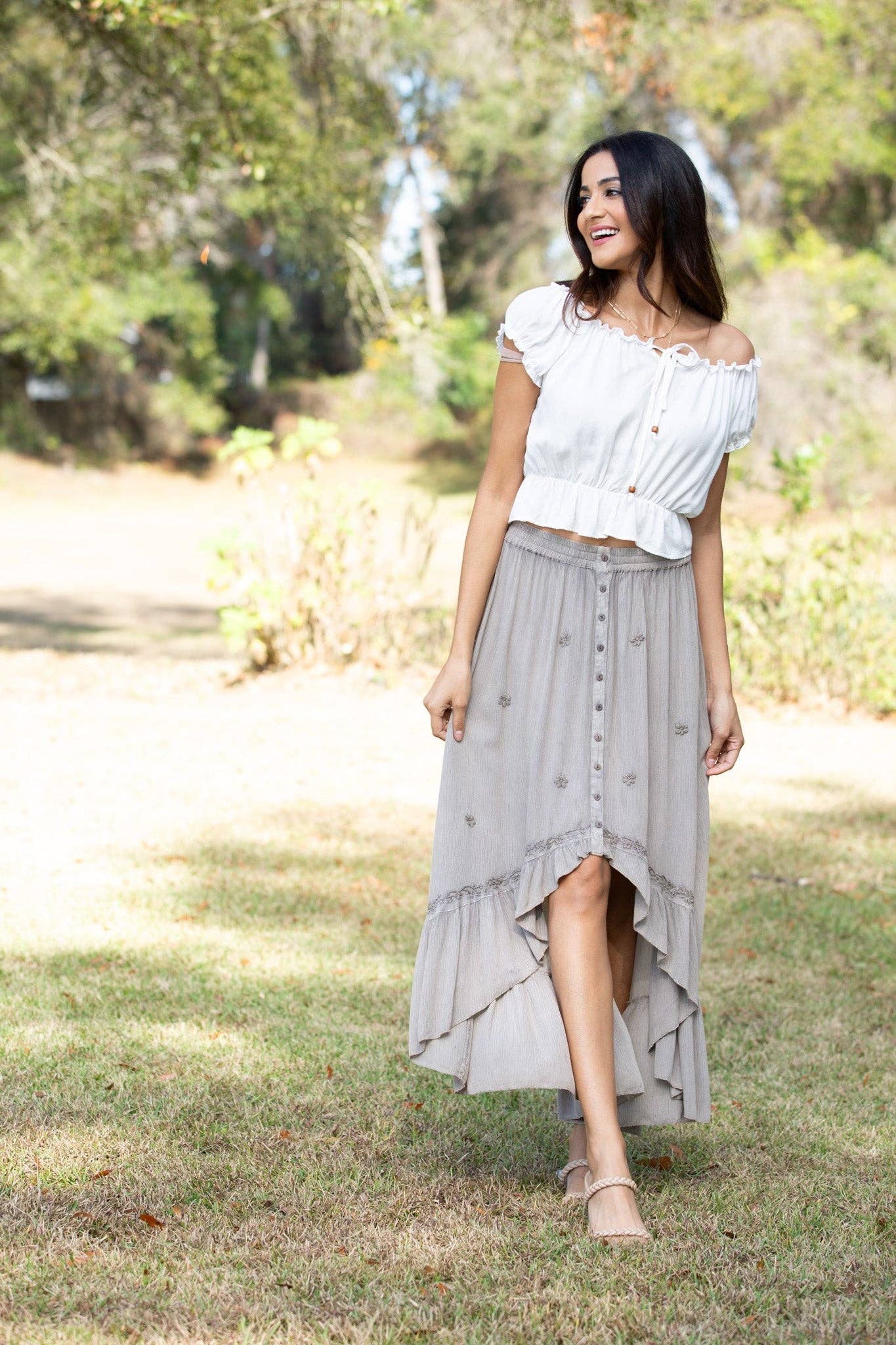 Bohemian Dipped Hem Skirt boho clothing, festival outfit, hippie style apparel | Elevated Hippie