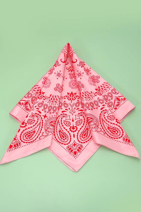 PAISLEY PINK SILKY FEEL BANDANA SCARF | 40SC616 boho clothing, festival outfit, hippie style apparel | Elevated Hippie