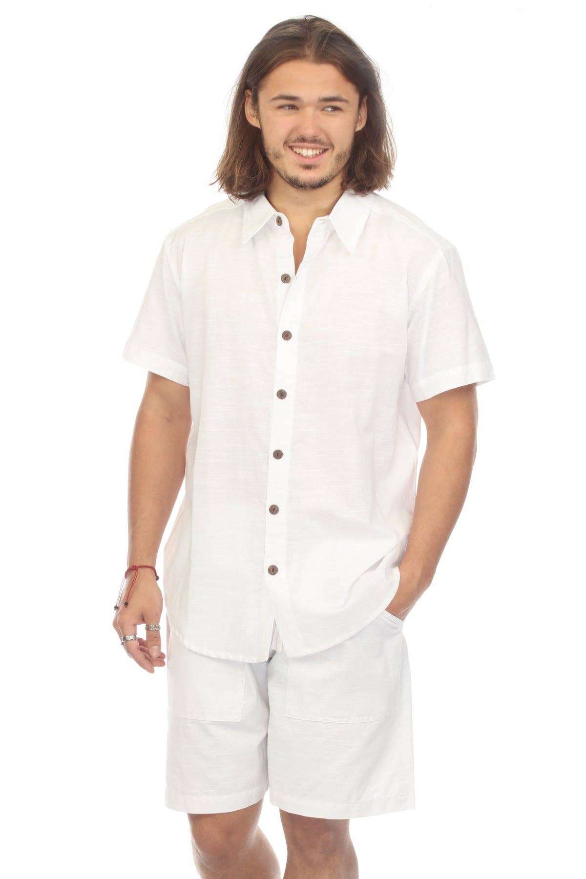 Cotton Slub Button Down Mens Short Sleeve Shirt boho clothing, festival outfit, hippie style apparel | Elevated Hippie