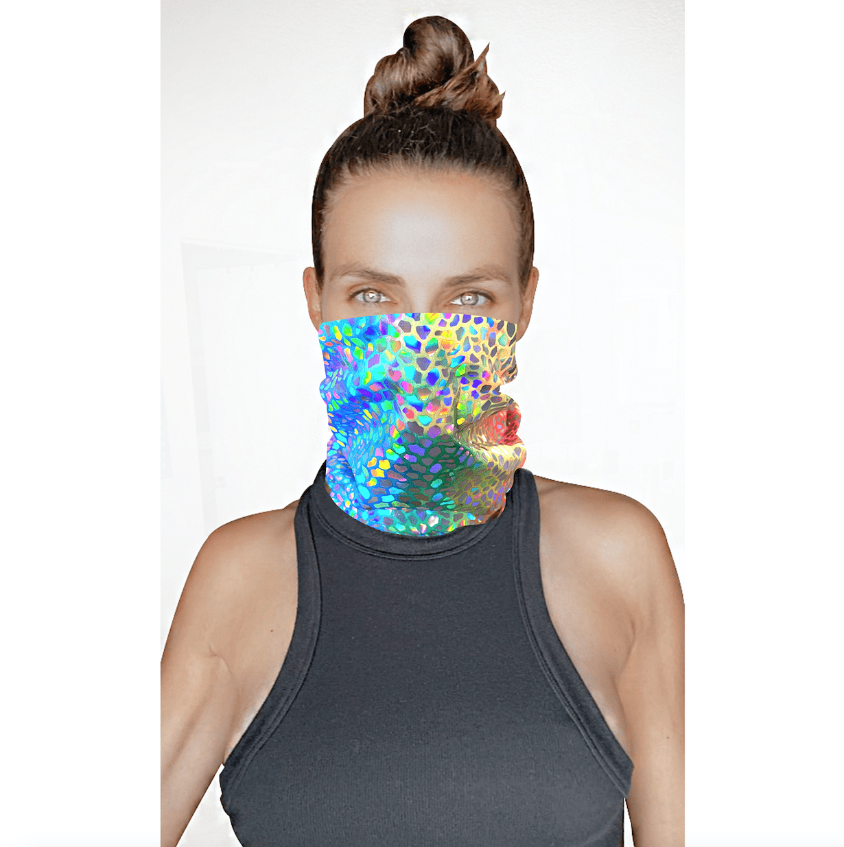 Rainbow Dino Multicolor Super Holographic Sexy Necksie Face Covering boho clothing, festival outfit, hippie style apparel | Elevated Hippie