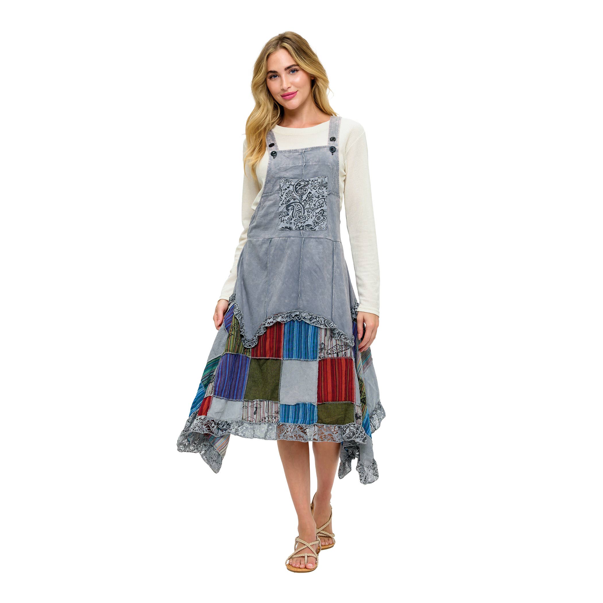 Hippy Boho Print Patch Work Overall Dress boho clothing, festival outfit, hippie style apparel | Elevated Hippie