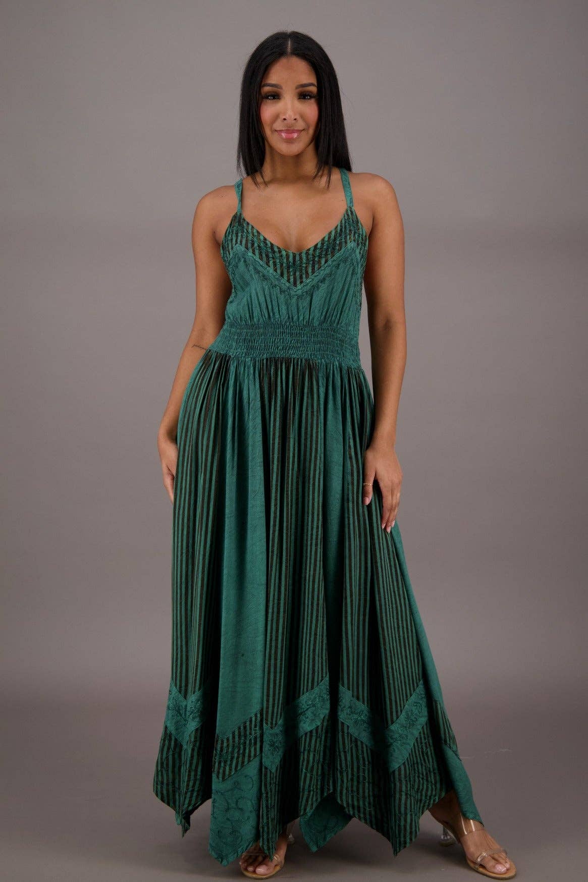 Regal Flair Acid Wash Maxi Dress ADL-24339 boho clothing, festival outfit, hippie style apparel | Elevated Hippie