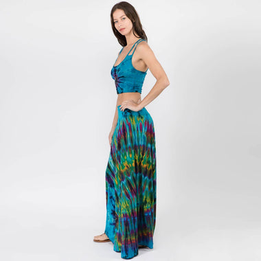 🌈 JHADA Skirt – Tie Dye Maxi Skirt – Boho Mudmee Style – Soft Stretch Rayon – Flowing Silhouette – Handmade in Thailand - The Elevated Hippie