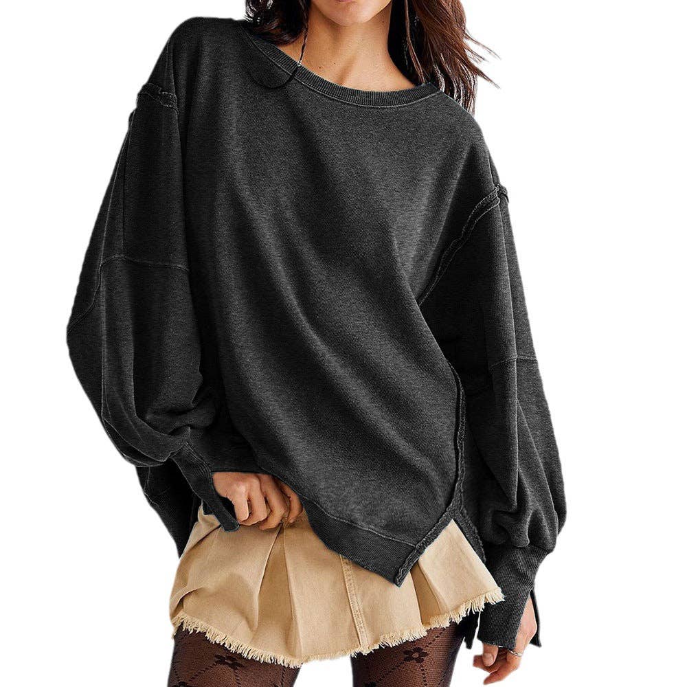Lovesoft Oversized Crew Neck Casual Knit Sweatshirt Top boho clothing, festival outfit, hippie style apparel | Elevated Hippie