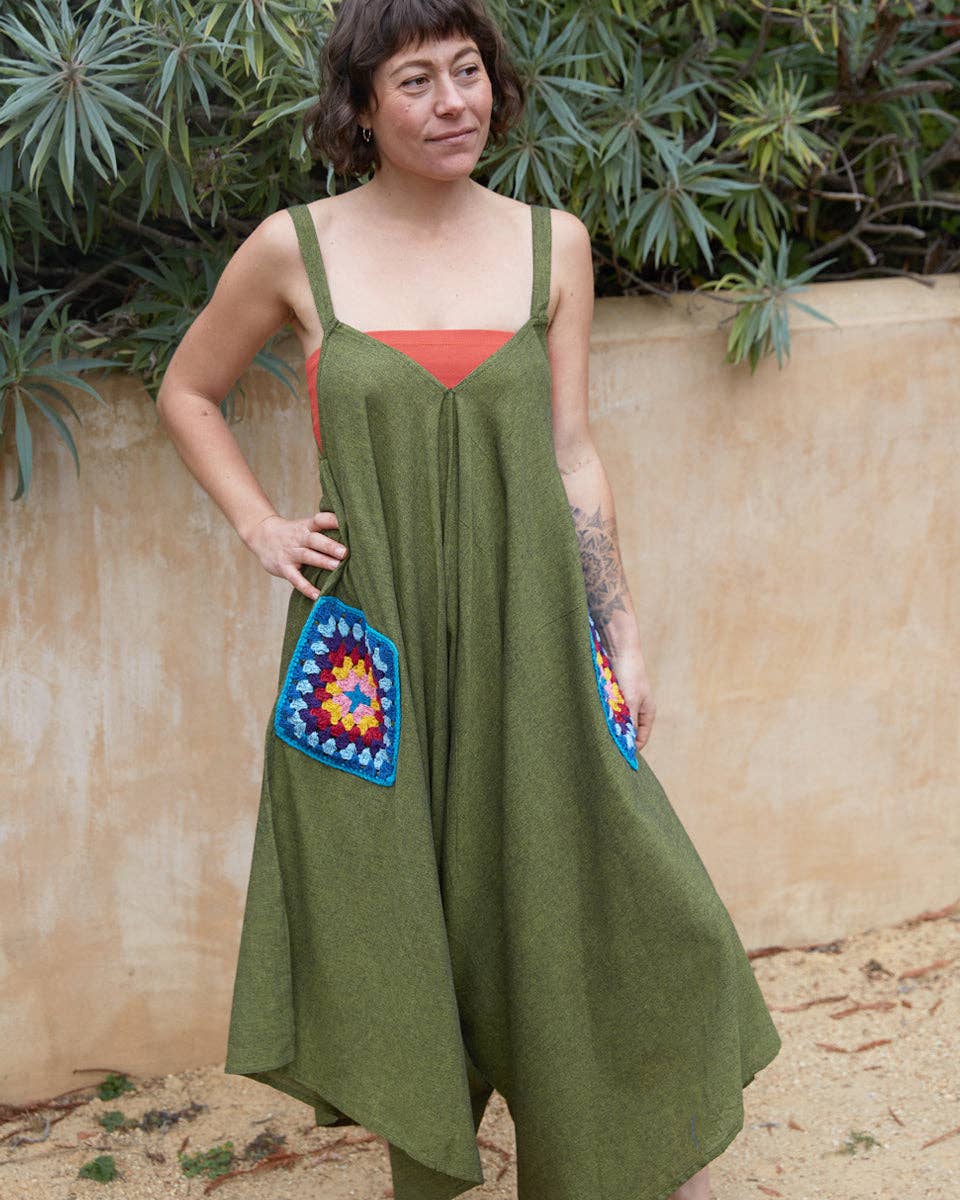 Granny Square Jumpsuit boho clothing, festival outfit, hippie style apparel | Elevated Hippie