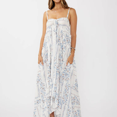 Hi-Lo Spaghetti Strap Patchwork Ruffle Maxi Dress - The Elevated Hippie