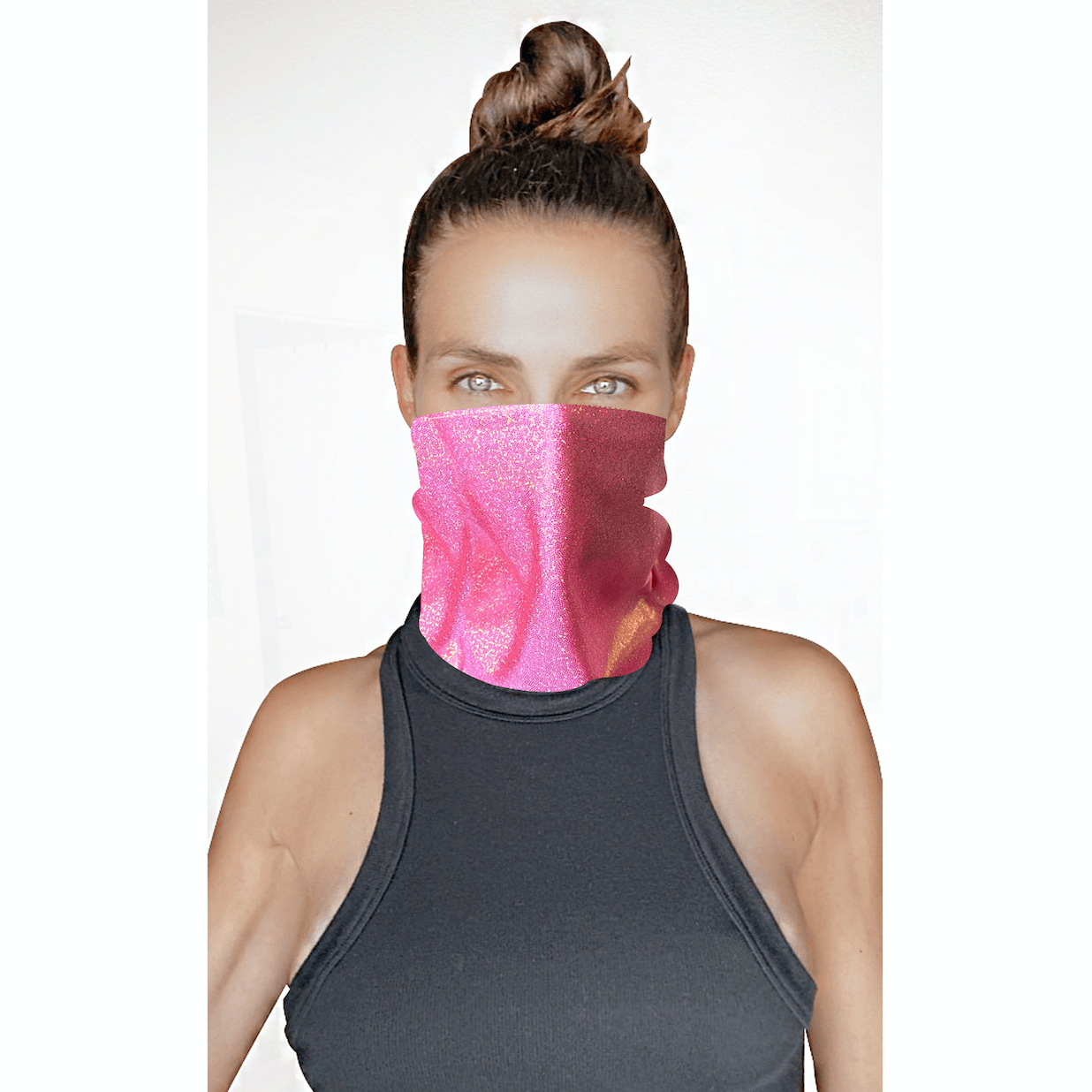 Bella Rosa Coral Pink Iridescent Blacklight Sexy Necksie Face Covering boho clothing, festival outfit, hippie style apparel | Elevated Hippie