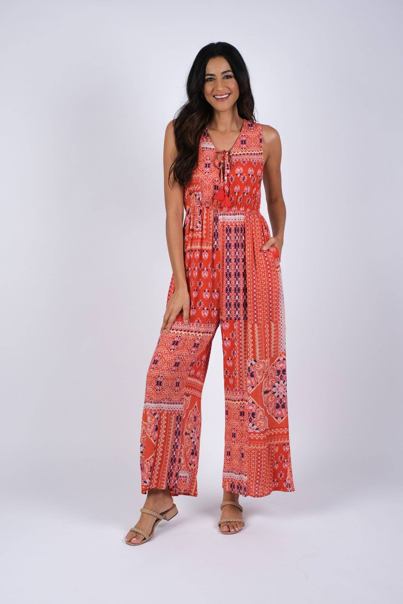 Red Wanderlust Blockprint Romper boho clothing, festival outfit, hippie style apparel | Elevated Hippie