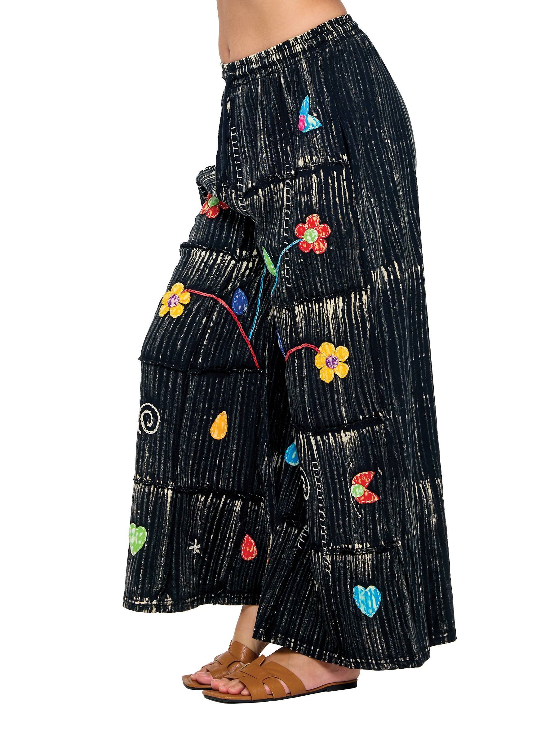 Brushed Tie Dye Hand Embroidered Floral Pants boho clothing, festival outfit, hippie style apparel | Elevated Hippie