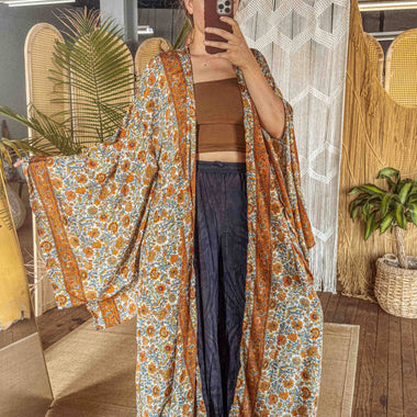 BOHO Silk Bell Sleeve Long Maxi Kimono Duster Cardigan - The Elevated Hippie