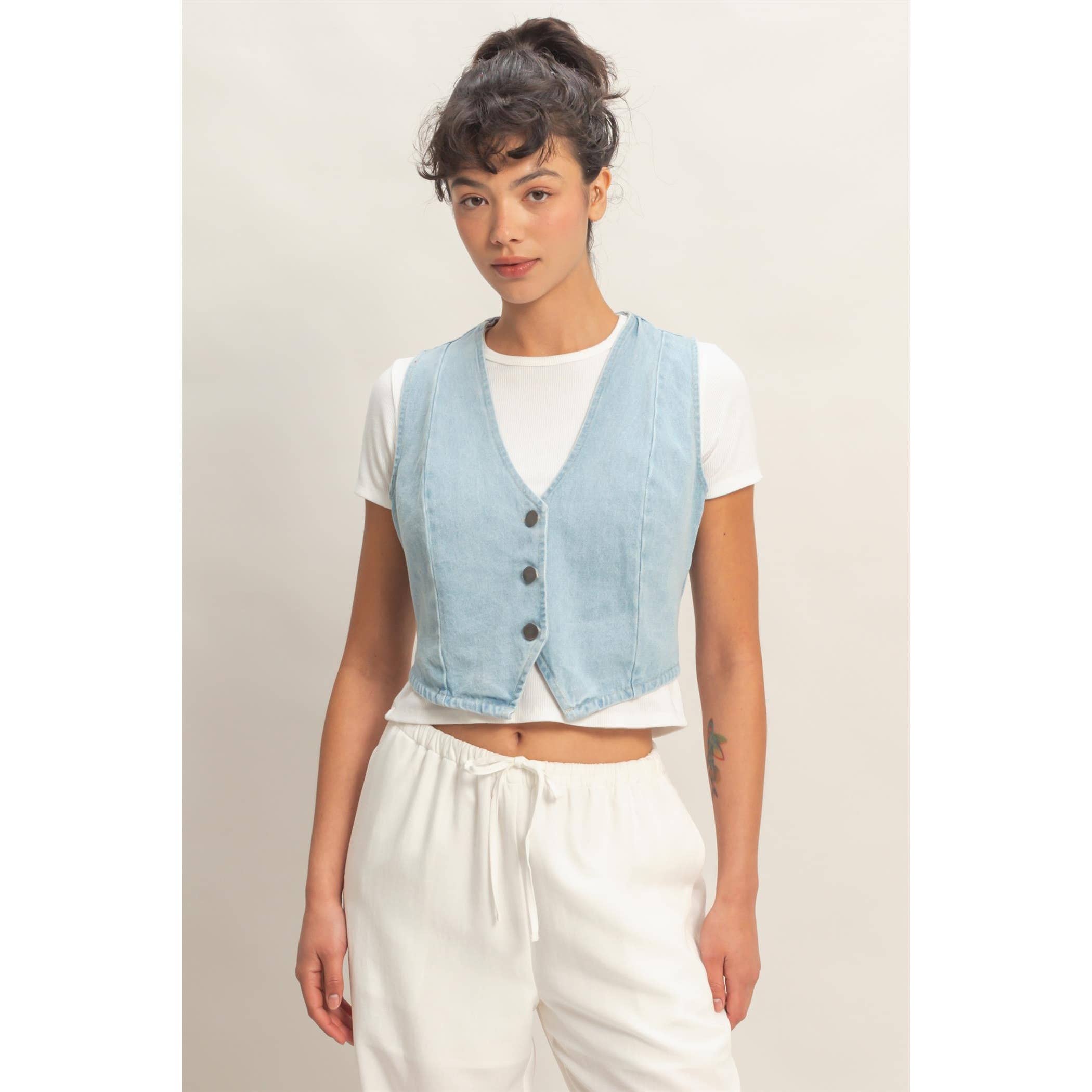 V-Neck Sleeveless Denim Vest boho clothing, festival outfit, hippie style apparel | Elevated Hippie