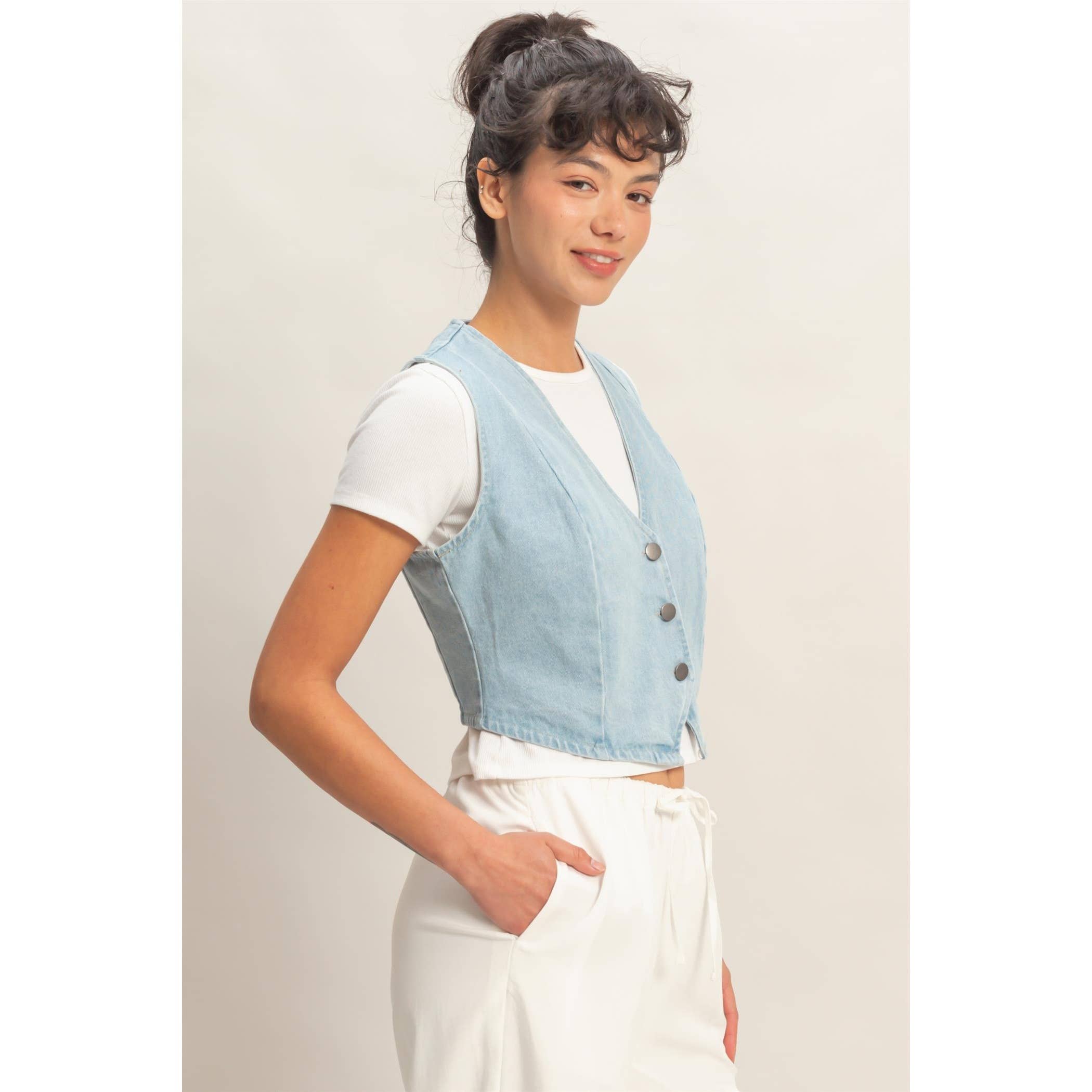 V-Neck Sleeveless Denim Vest boho clothing, festival outfit, hippie style apparel | Elevated Hippie