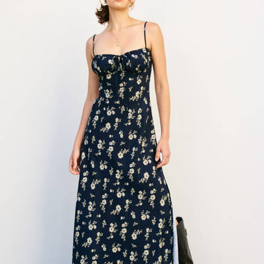 Dancing Moon Front Tie Slit Sleeveless Maxi Boho Floral Sleeveless Maxi Dress – Adjustable Straps, Side Slits, Lined – Summer Dress - The Elevated Hippie