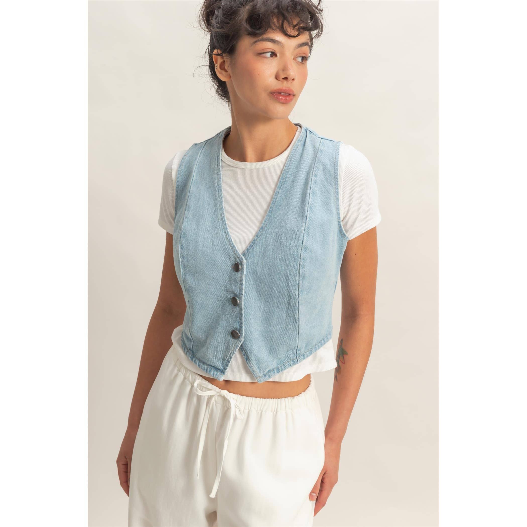 V-Neck Sleeveless Denim Vest boho clothing, festival outfit, hippie style apparel | Elevated Hippie