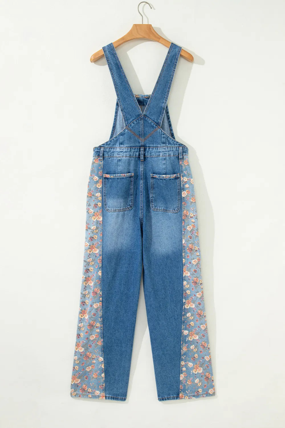 Peacock Blue Floral Patchwork Bib Denim Wide Leg Overalls boho clothing, festival outfit, hippie style apparel | Elevated Hippie