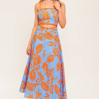 Coral and Blue CUTOUT MIDI DRESS - The Elevated Hippie