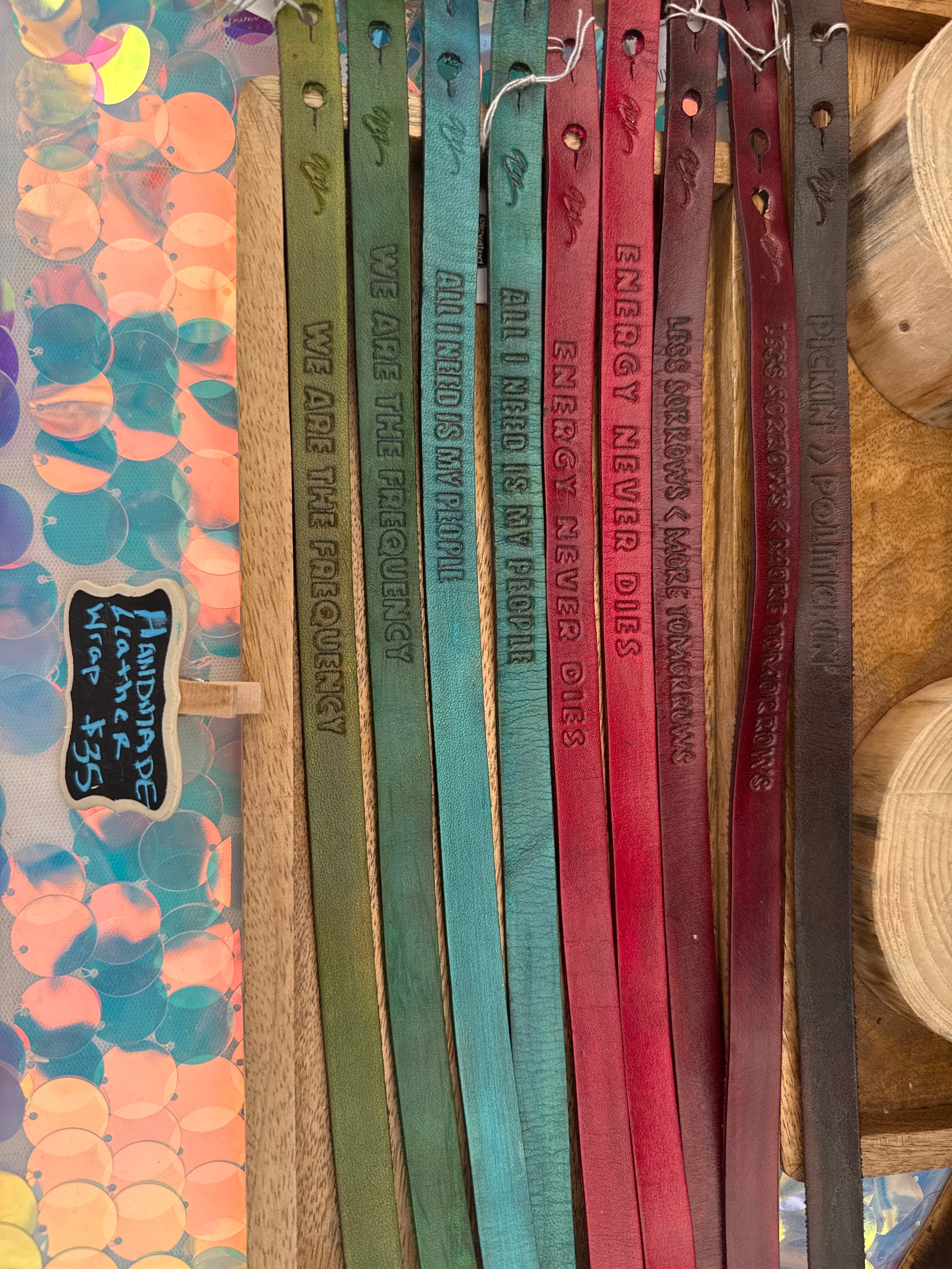 Angie Myers Designs "Various Sayings" Women's Leather Wrap Bracelet | Boho Handcrafted Jewelry boho clothing, festival outfit, hippie style apparel | Elevated Hippie