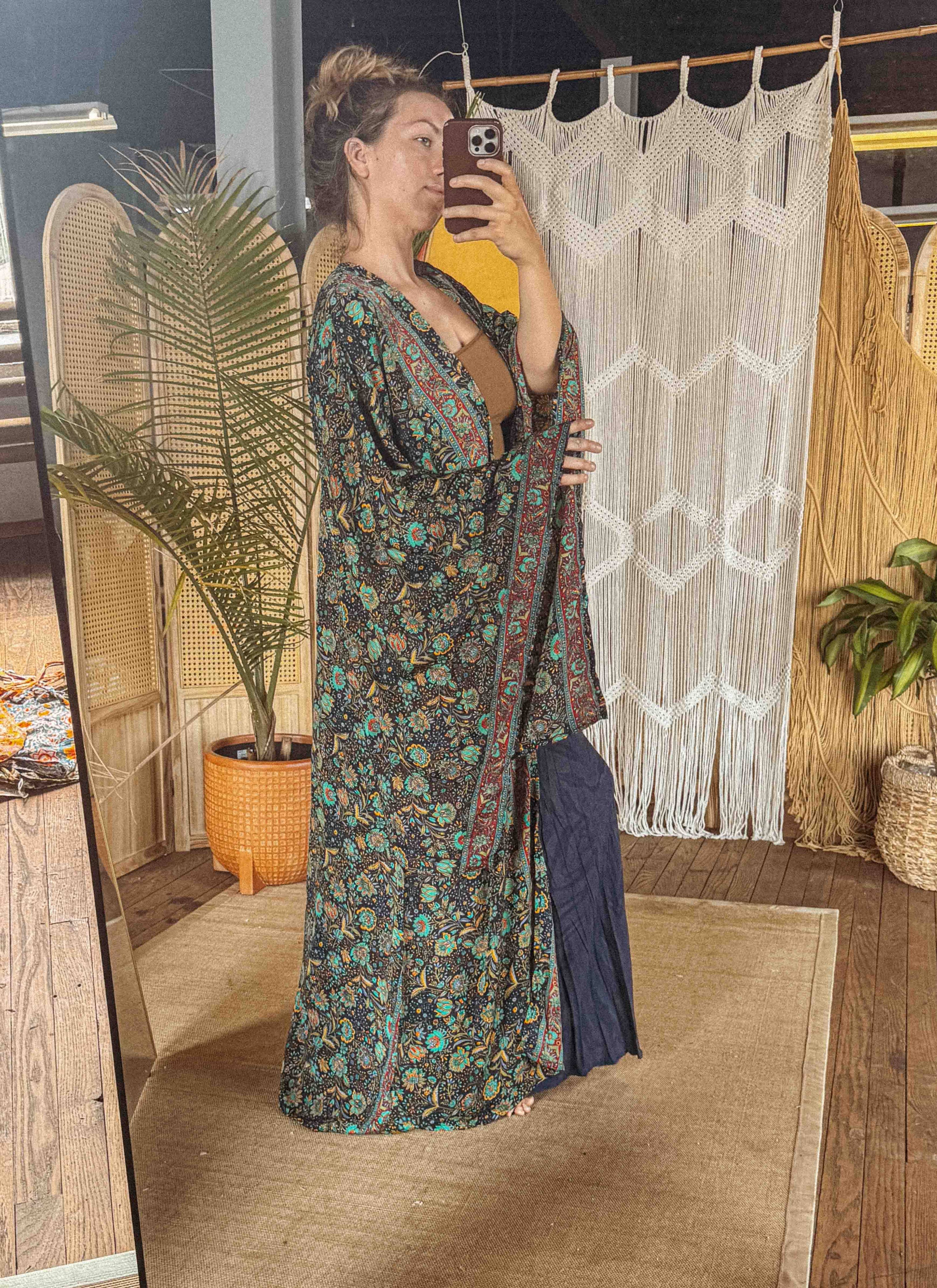 Gardenbelle Shop - BOHO Silk Bell Sleeve Long Maxi Kimono Duster Cardigan boho clothing, festival outfit, hippie style apparel | Elevated Hippie
