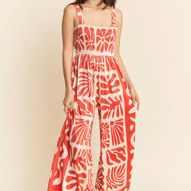 RETRO GEO FLORAL POSITION PRINTED KNIT JUMPSUIT - The Elevated Hippie