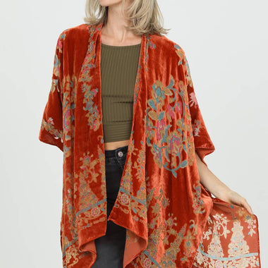 X2EC7-BW82 BURNOUT VELVET KIMONO - The Elevated Hippie