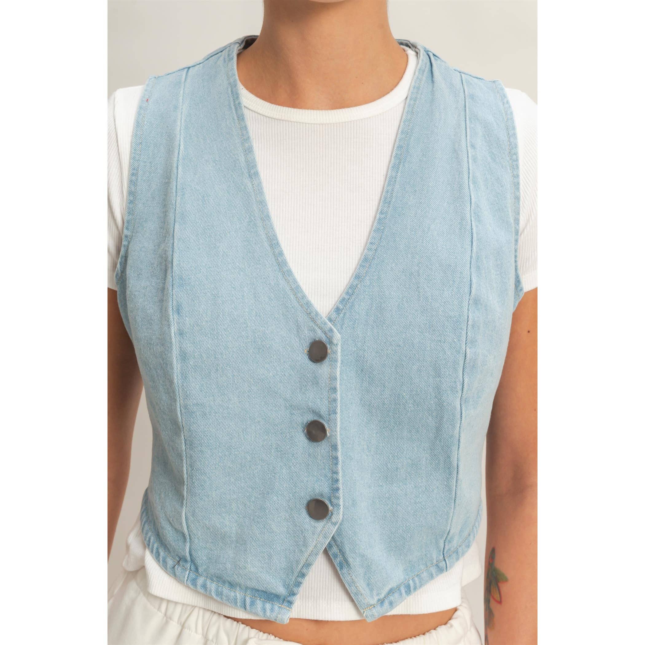 V-Neck Sleeveless Denim Vest boho clothing, festival outfit, hippie style apparel | Elevated Hippie