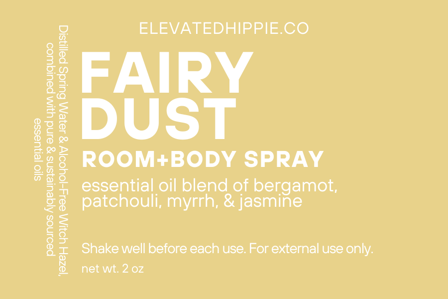 Fairy Dust Essential Oil Room + Body Spray – Bergamot, Patchouli, Myrrh & Jasmine boho clothing, festival outfit, hippie style apparel | Elevated Hippie