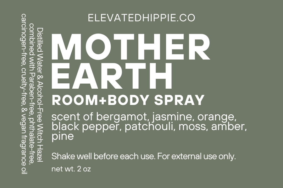 Mother Earth Room + Body Spray – Bergamot, Jasmine, Orange, Patchouli, Moss & Amber boho clothing, festival outfit, hippie style apparel | Elevated Hippie