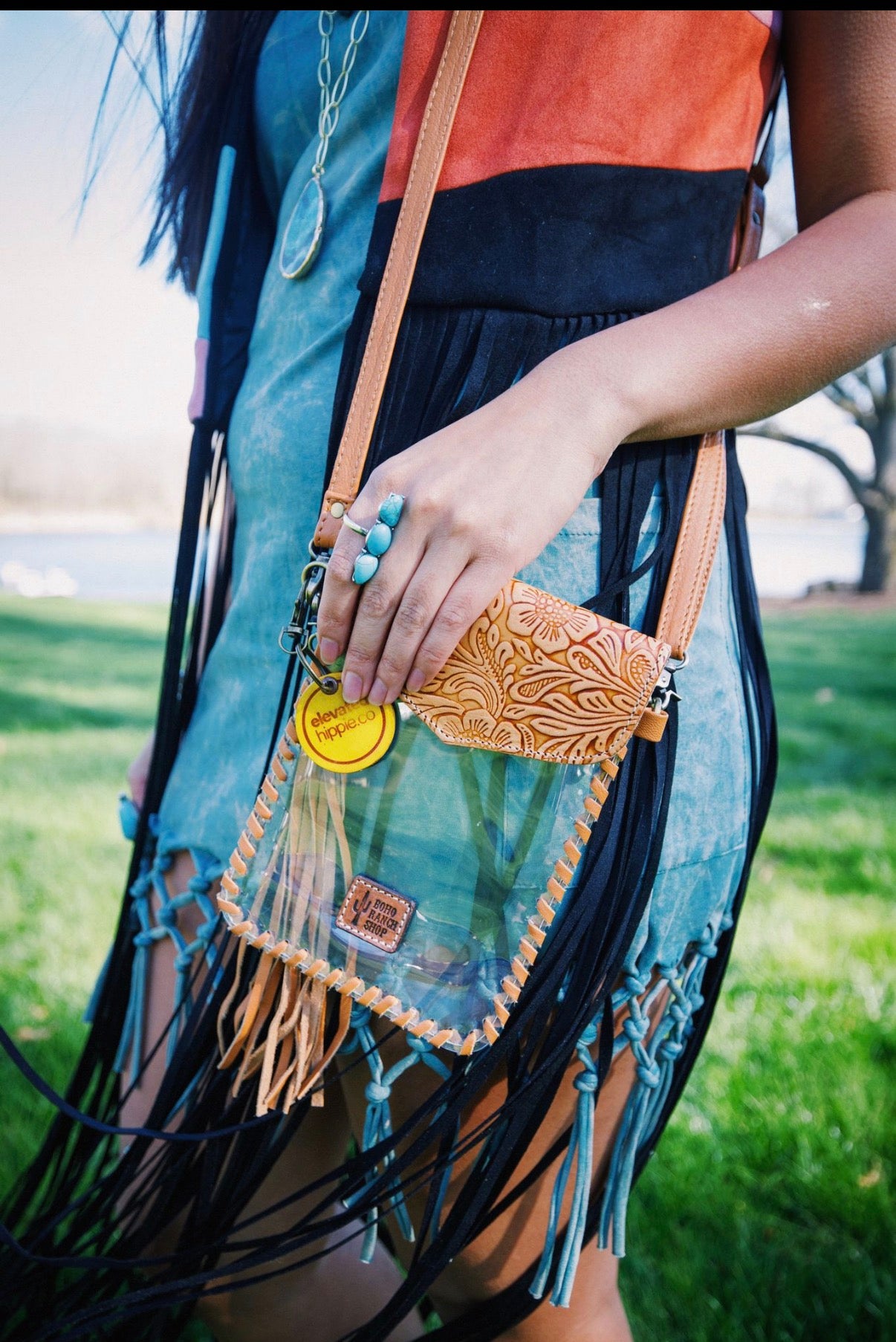 Phone Clear Crossbody Western Tooled Leather Mobile Purse boho clothing, festival outfit, hippie style apparel | Elevated Hippie