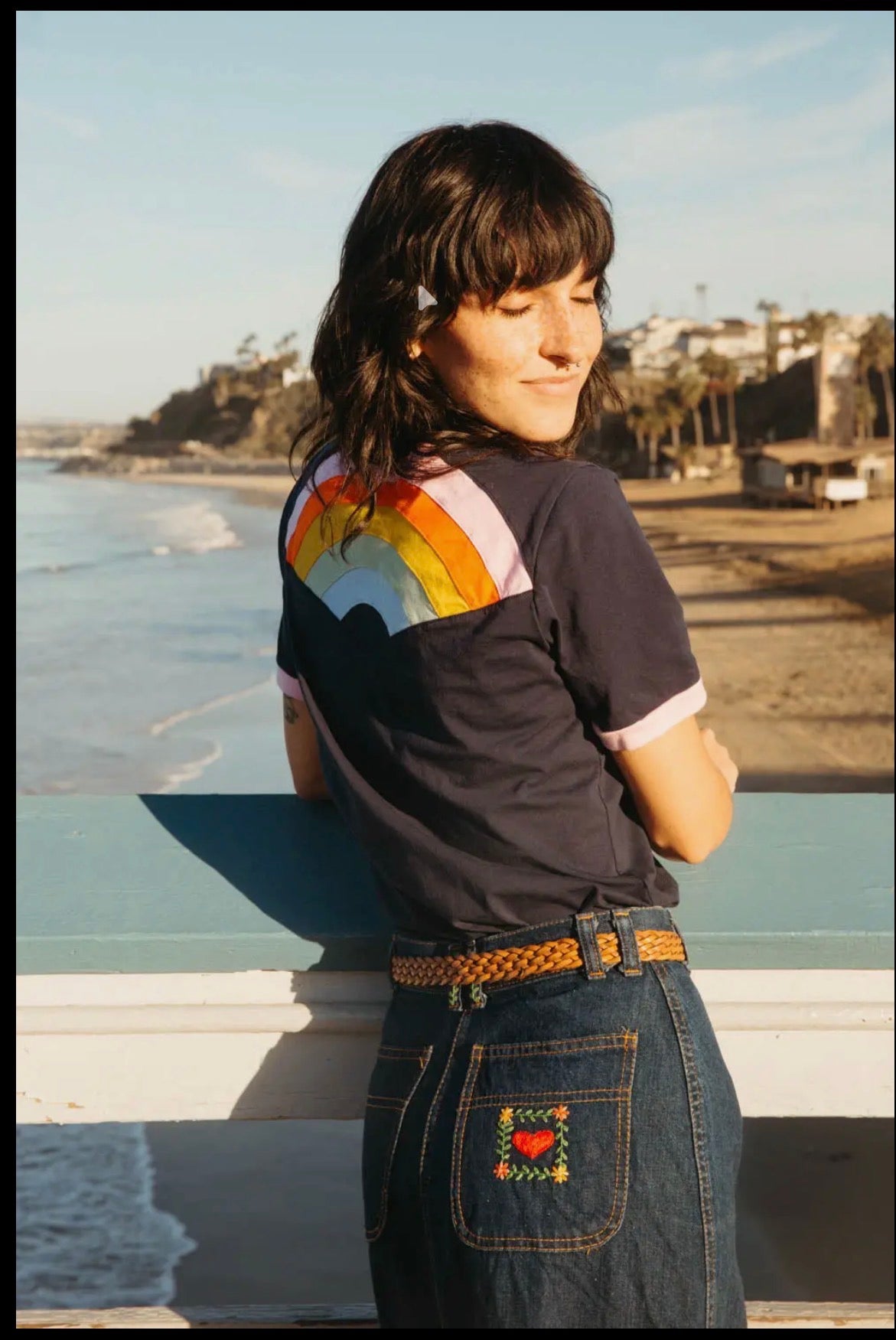 Rainbow Women’s Ringer boho clothing, festival outfit, hippie style apparel | Elevated Hippie