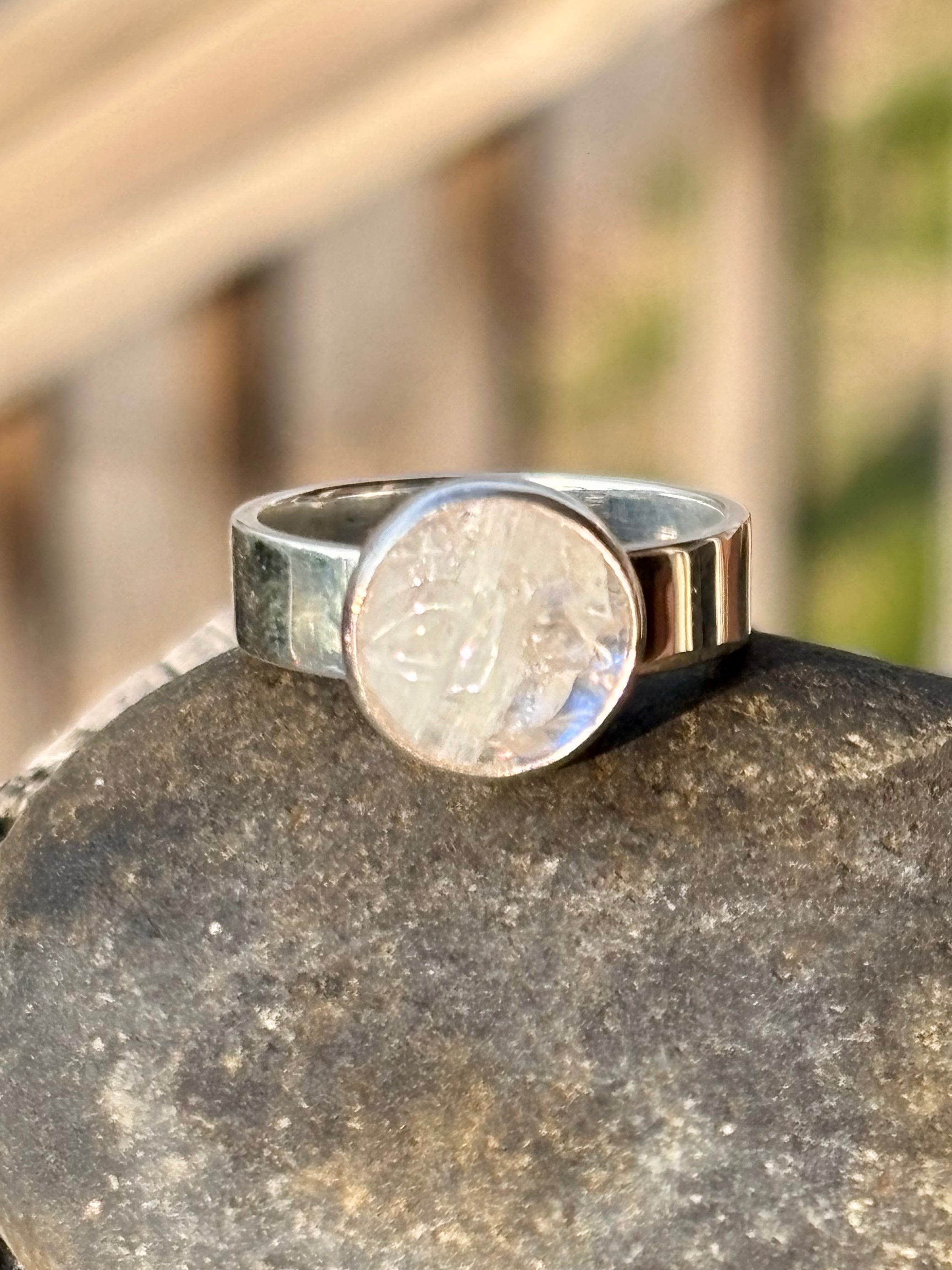 Moonstone Face Sterling Silver Ring – Size 6.75 boho clothing, festival outfit, hippie style apparel | Elevated Hippie