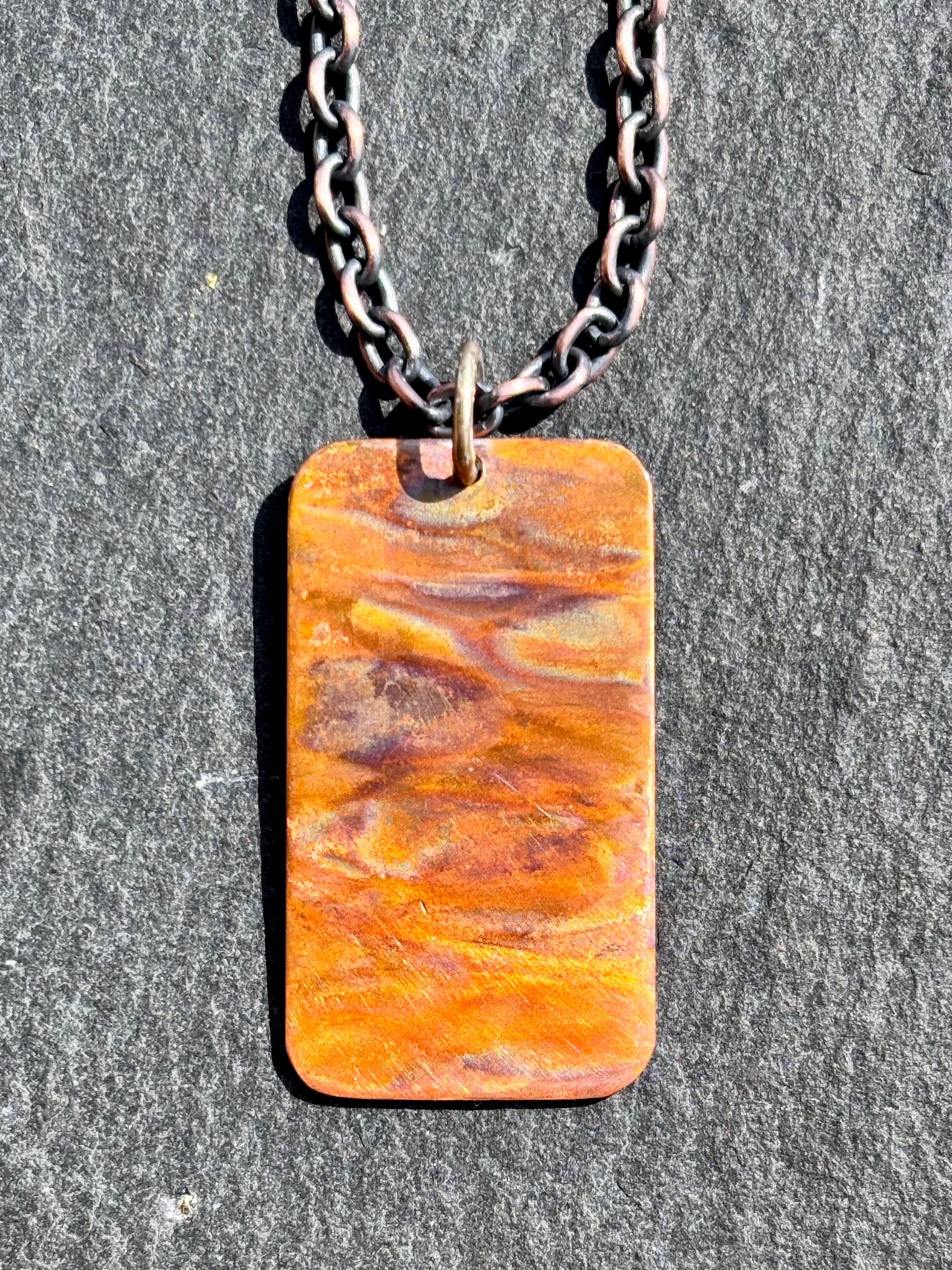 Fire Painted Handmade Copper Pendant Necklace w/ 18in Copper Chain boho clothing, festival outfit, hippie style apparel | Elevated Hippie