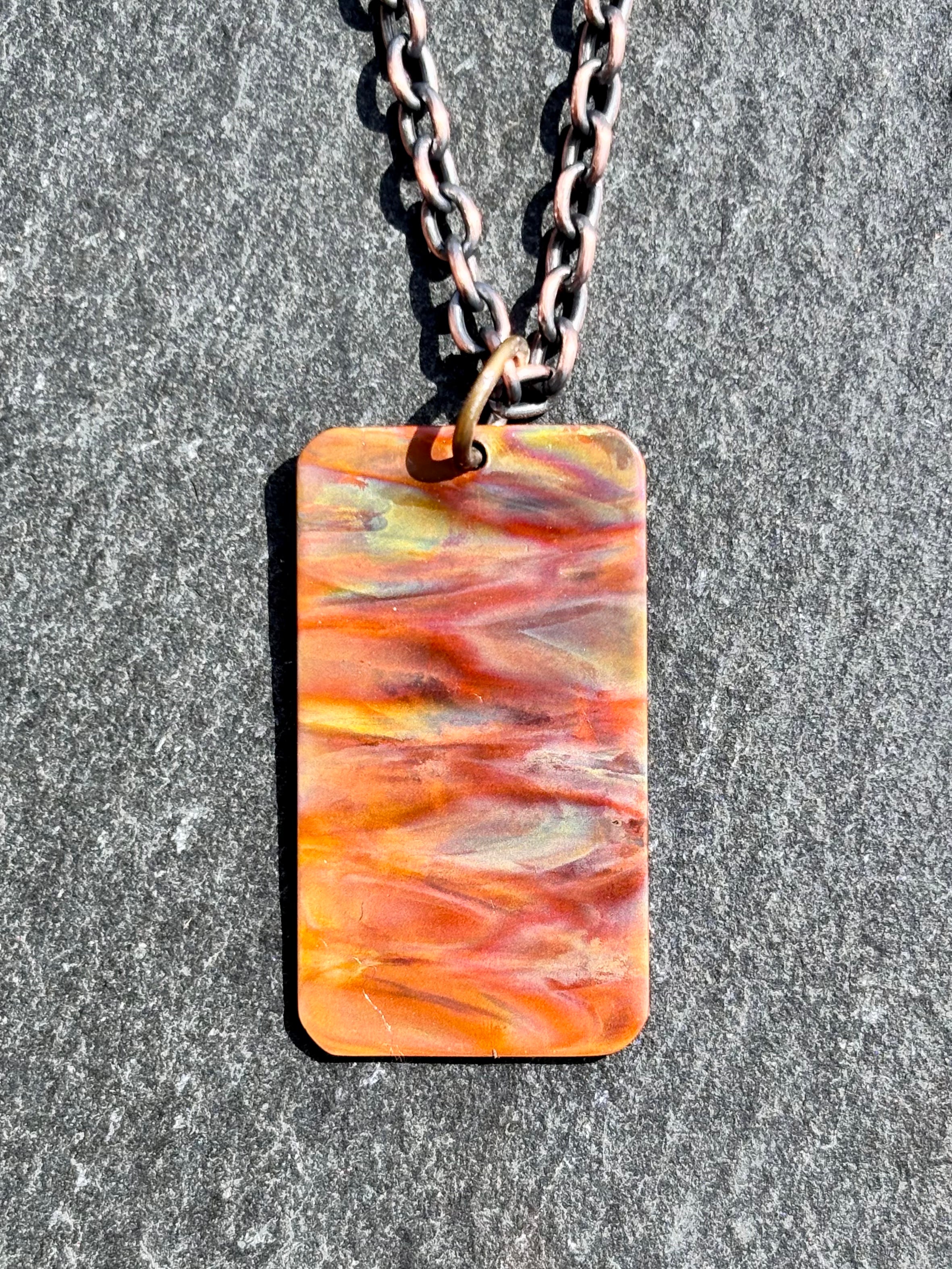 Fire Painted Handmade Copper Pendant Necklace w/ 18in Copper Chain boho clothing, festival outfit, hippie style apparel | Elevated Hippie