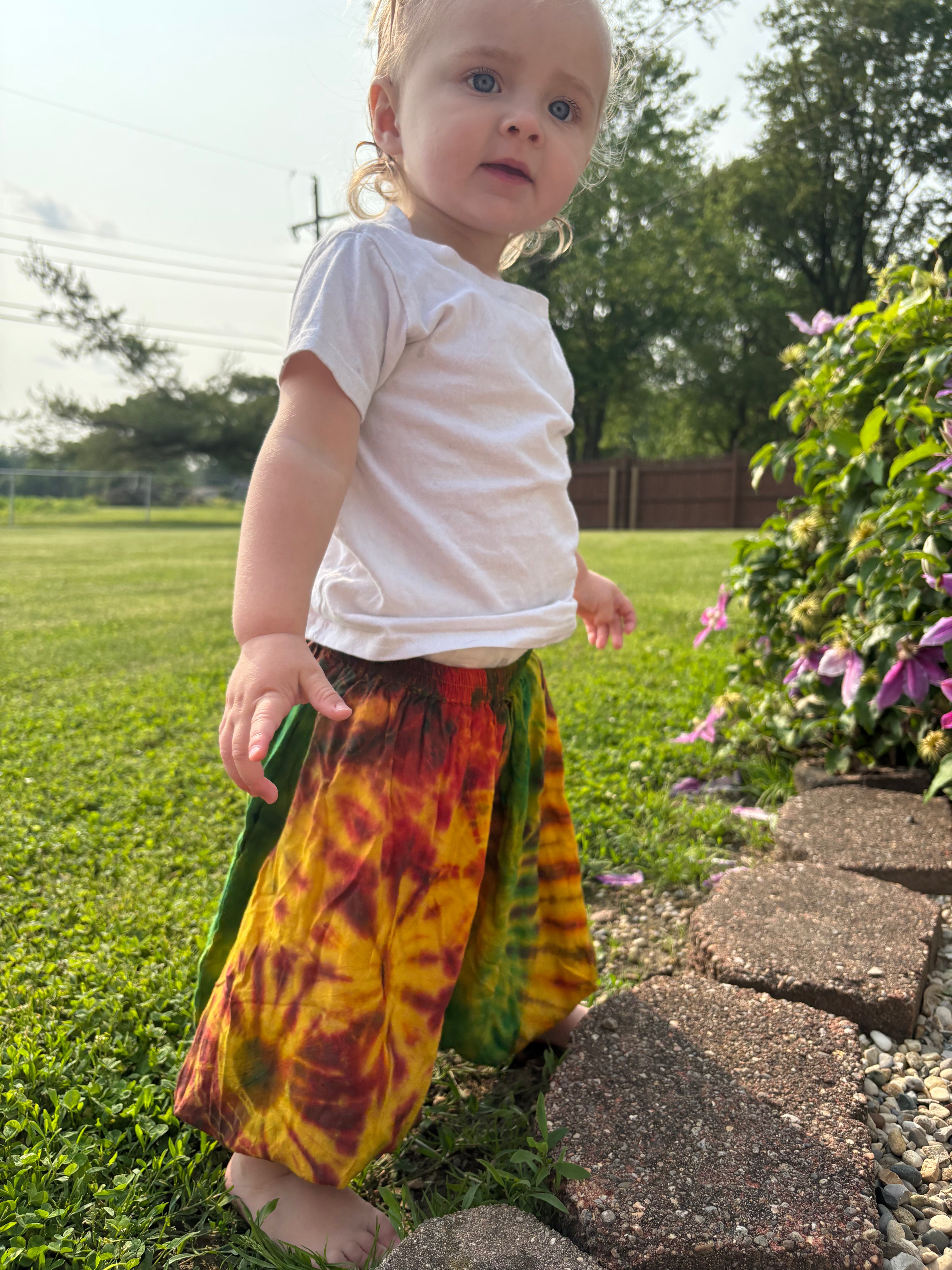Handmade Kids Tie Dye Festival Pants – Newborn to Youth 14 – Boho Hippie Style - The Elevated Hippie