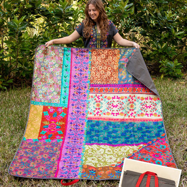 Natural Life- XL Water Resistant Picnic Blanket - Multi Patchwork - The Elevated Hippie