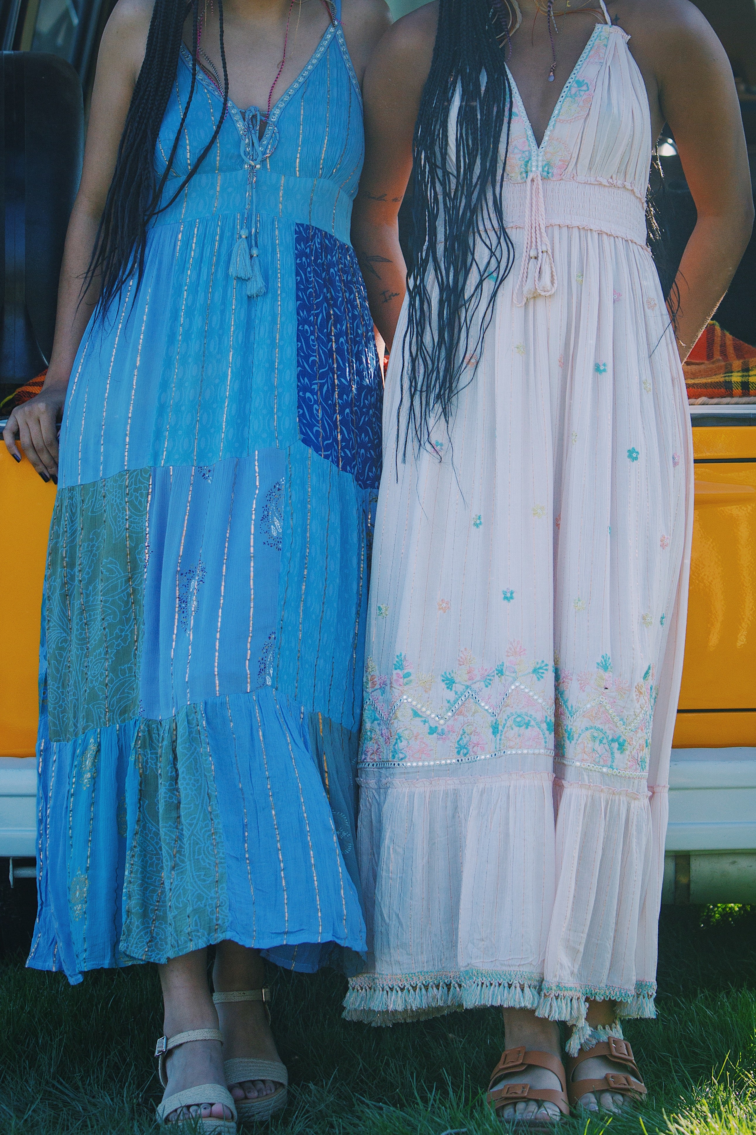 Bohemian Maxi Dress – Blue Multi Print boho clothing, festival outfit, hippie style apparel | Elevated Hippie