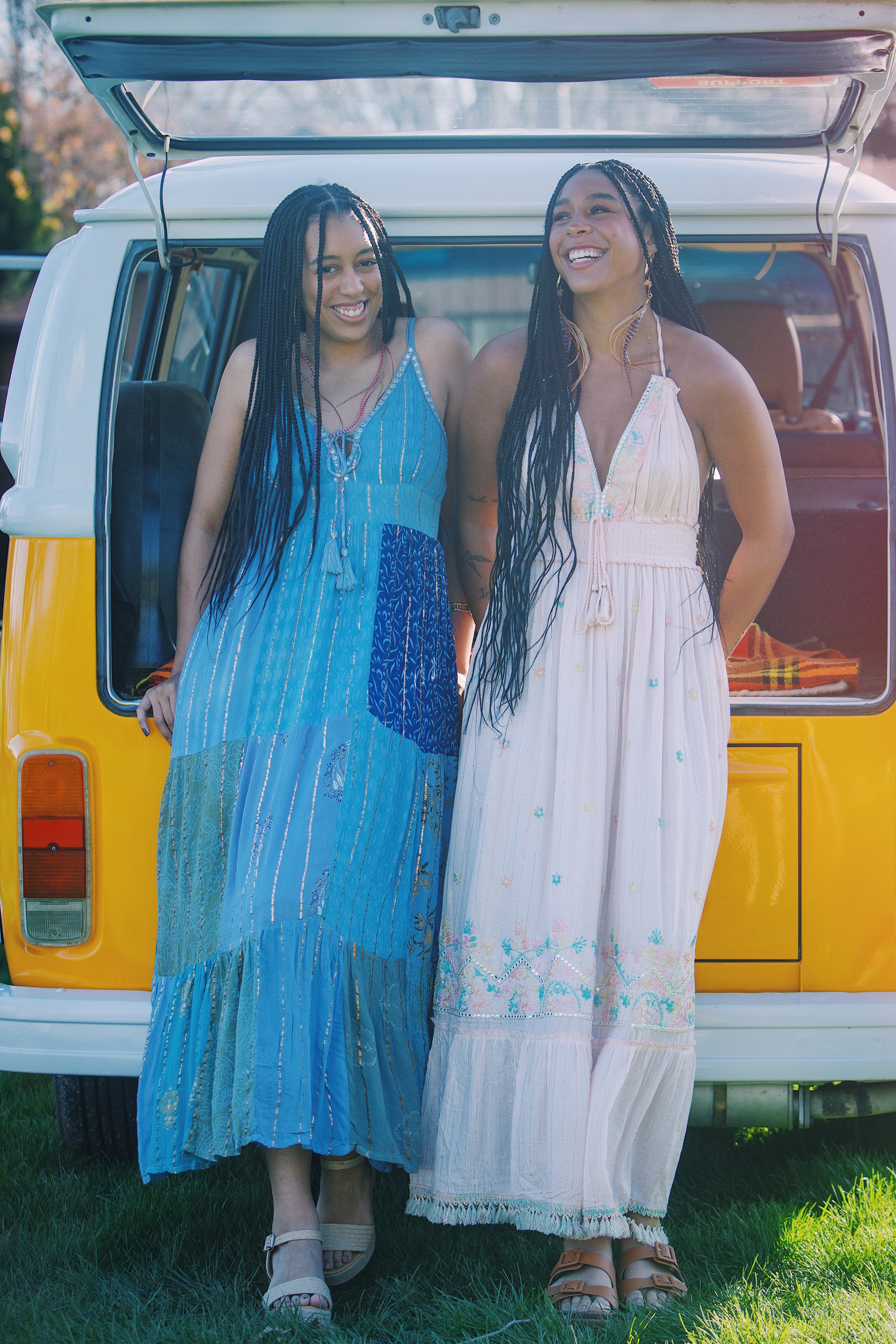 Bohemian Maxi Dress – Blue Multi Print boho clothing, festival outfit, hippie style apparel | Elevated Hippie