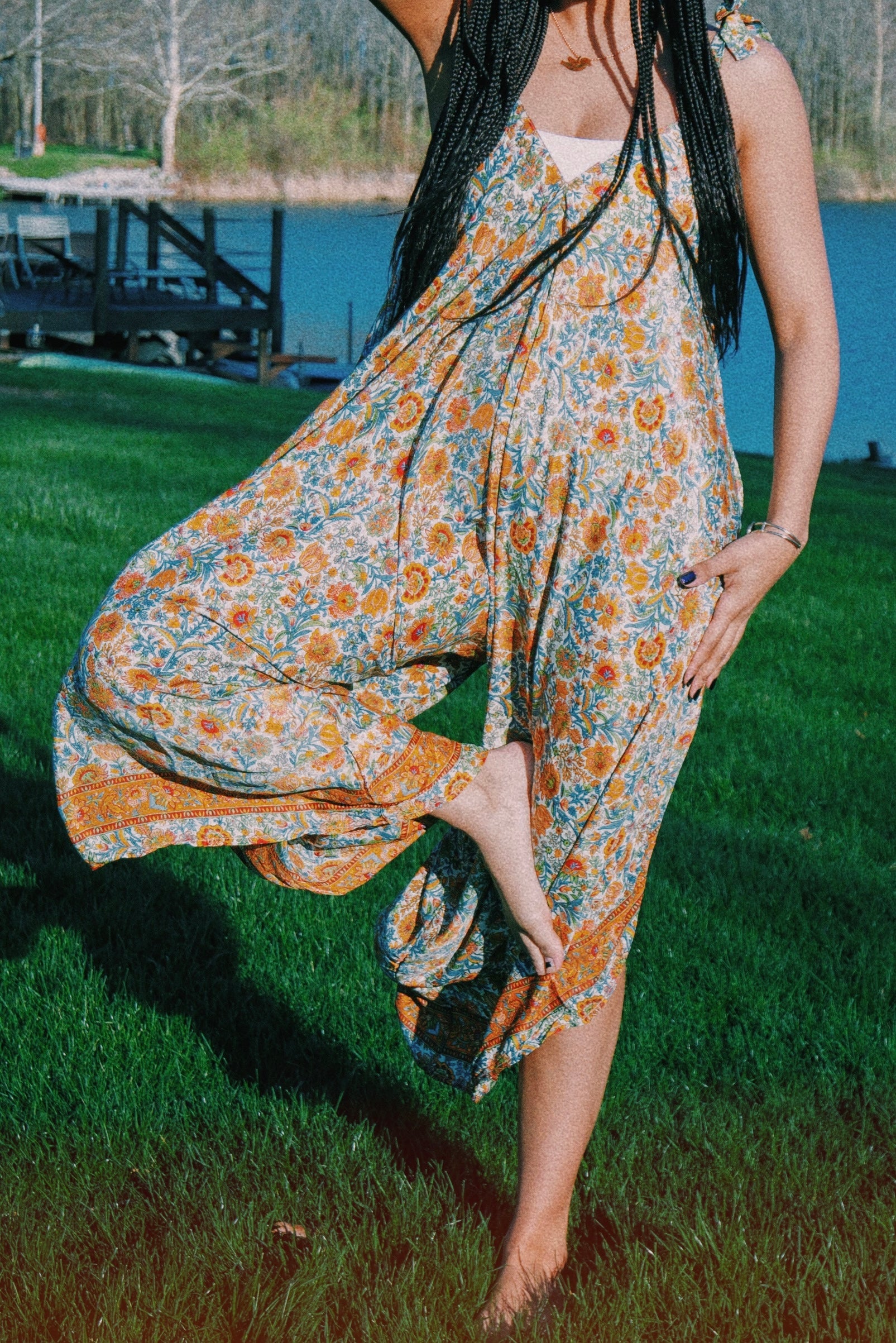 Hippie Bohemian Silk Flowy Tie Jumpsuit, Floral Jumper boho clothing, festival outfit, hippie style apparel | Elevated Hippie