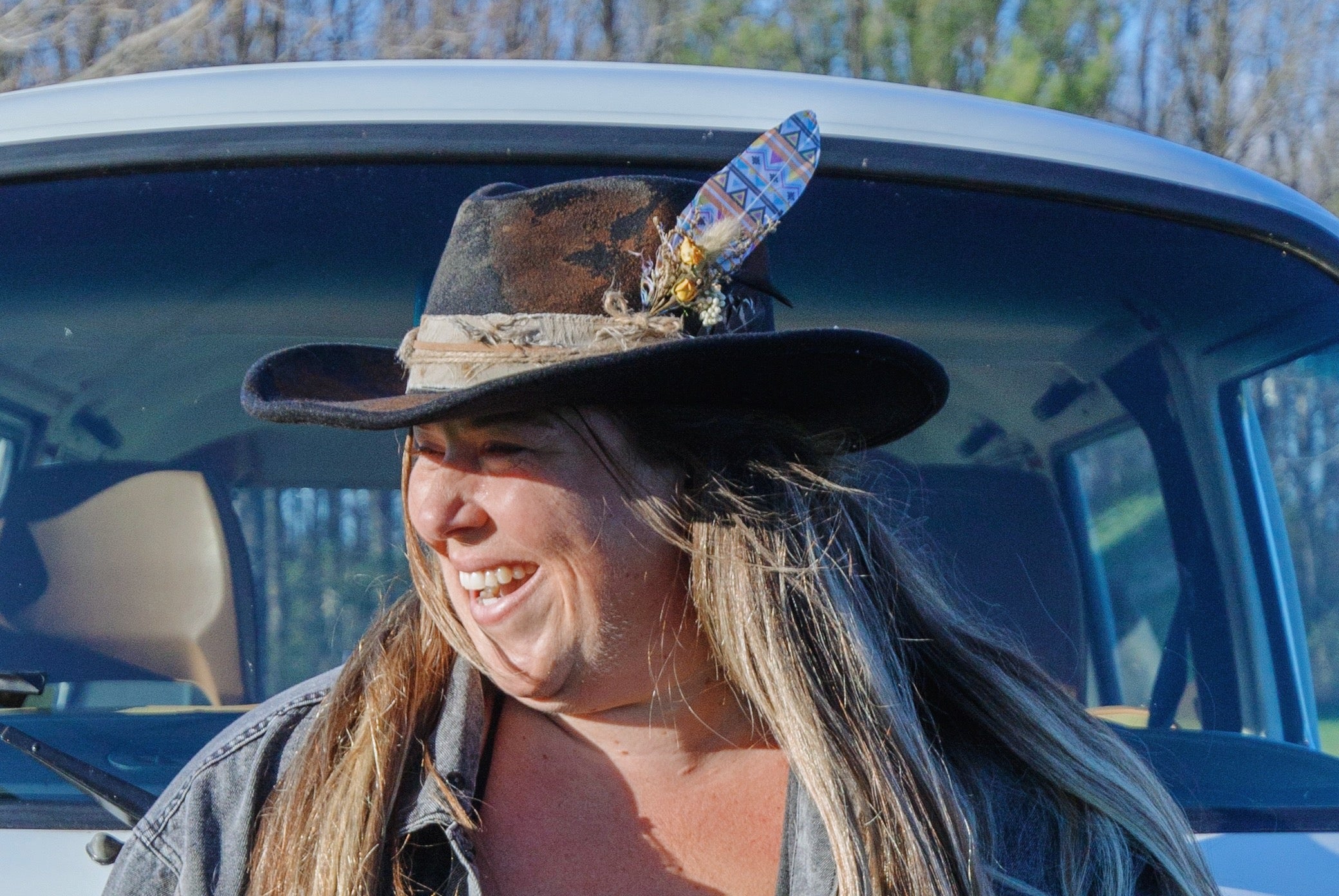 Distressed Fabric Band Feather Cowgirl Fedora Hat boho clothing, festival outfit, hippie style apparel | Elevated Hippie