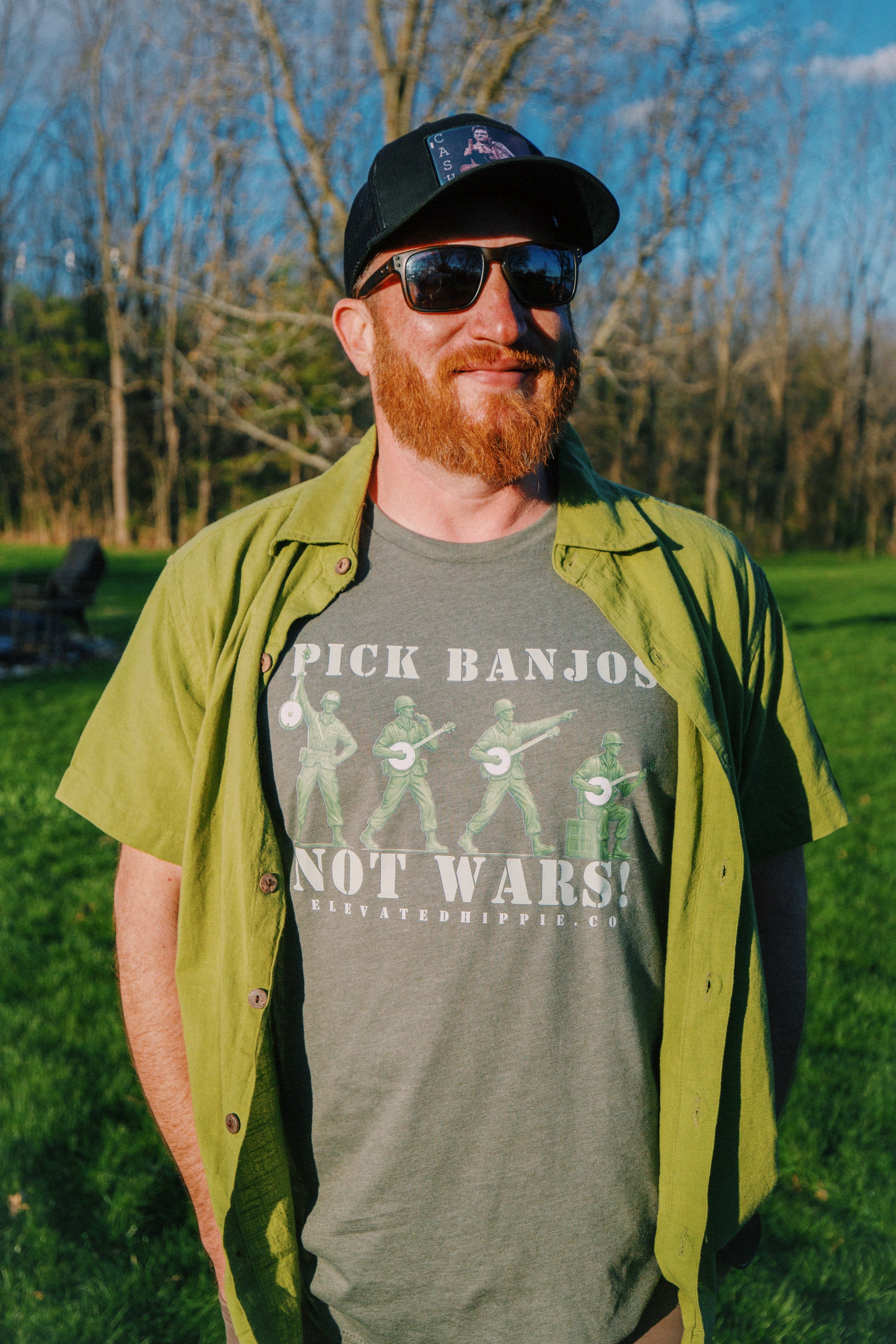 Pick Banjos Not Wars Minimal Graphic Tee – Vintage Military Style Unisex Shirt boho clothing, festival outfit, hippie style apparel | Elevated Hippie