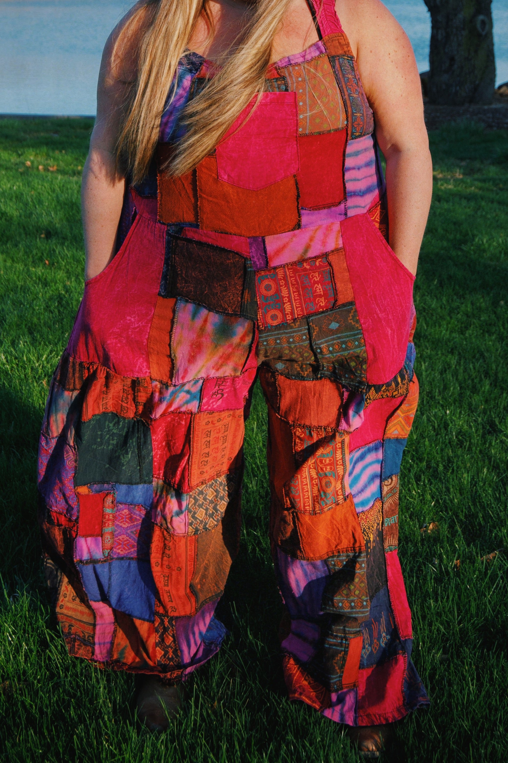 Hippie Bohemian Patchwork Overalls, Wide Leg Dungarees boho clothing, festival outfit, hippie style apparel | Elevated Hippie