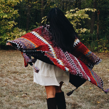 Western Colorful Crochet Patterned Ruana - The Elevated Hippie