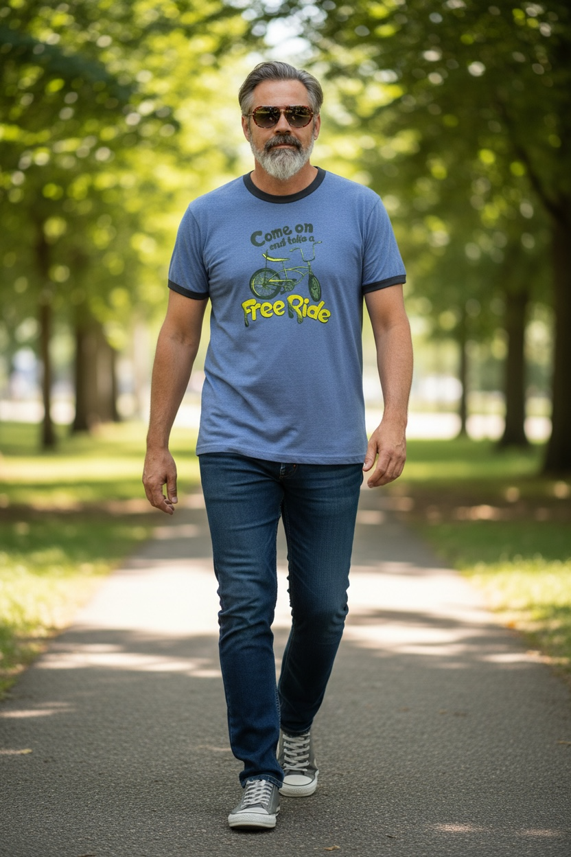 Free Ride Retro Ringer Tee – Vintage Hippie Graphic T-Shirt boho clothing, festival outfit, hippie style apparel | Elevated Hippie