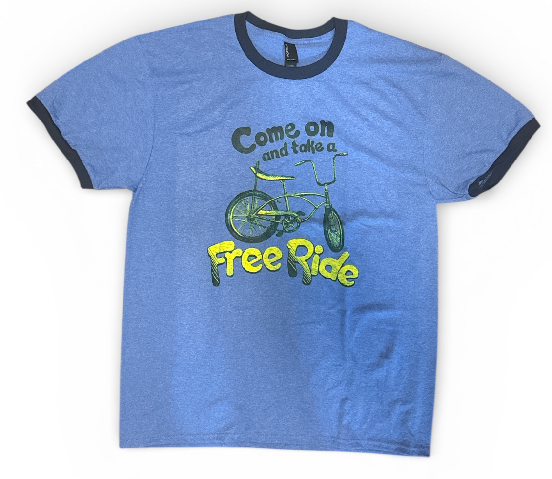 Free Ride Retro Ringer Tee – Vintage Hippie Graphic T-Shirt boho clothing, festival outfit, hippie style apparel | Elevated Hippie