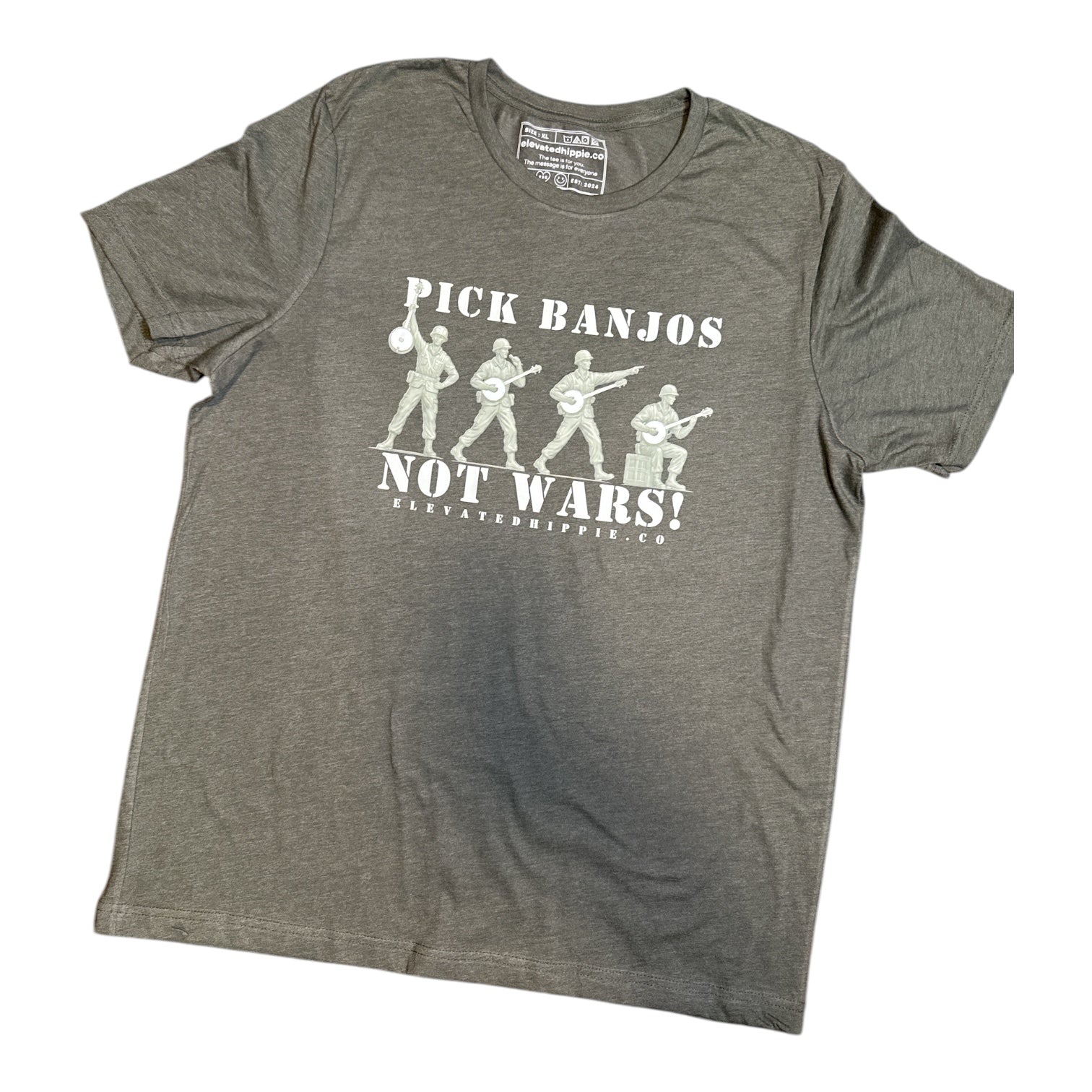 Pick Banjos Not Wars Minimal Graphic Tee – Vintage Military Style Unisex Shirt boho clothing, festival outfit, hippie style apparel | Elevated Hippie