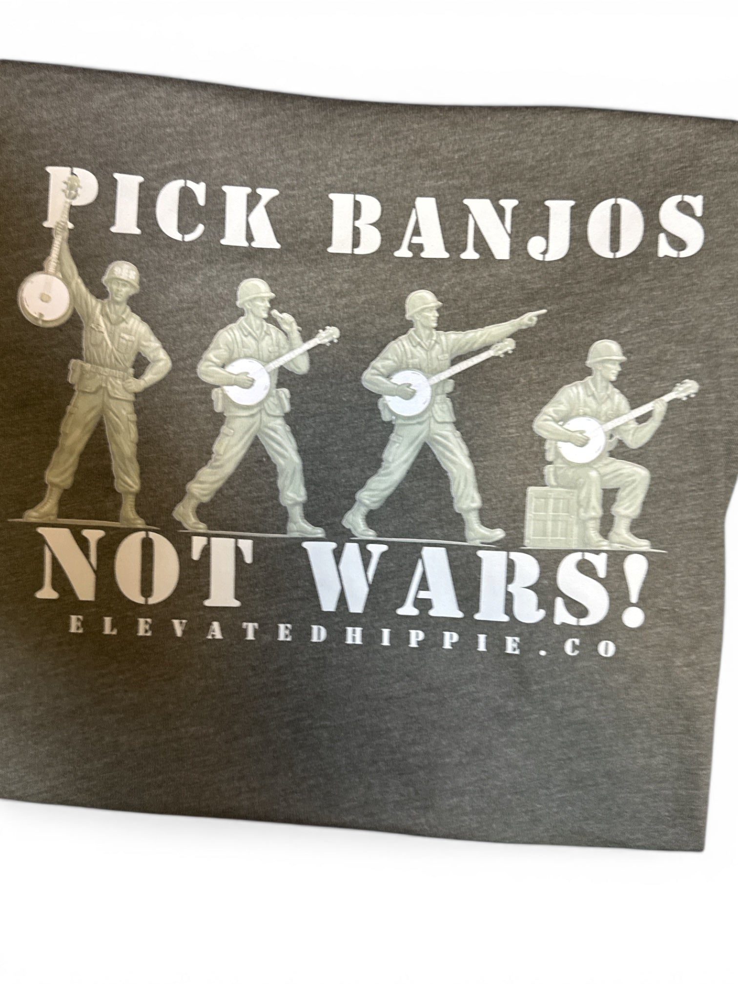 Pick Banjos Not Wars Minimal Graphic Tee – Vintage Military Style Unisex Shirt boho clothing, festival outfit, hippie style apparel | Elevated Hippie