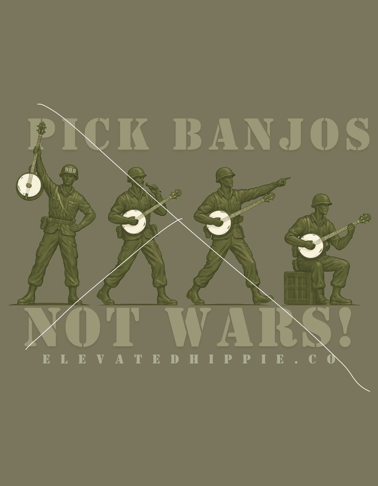 Pick Banjos Not Wars Minimal Graphic Tee – Vintage Military Style Unisex Shirt boho clothing, festival outfit, hippie style apparel | Elevated Hippie