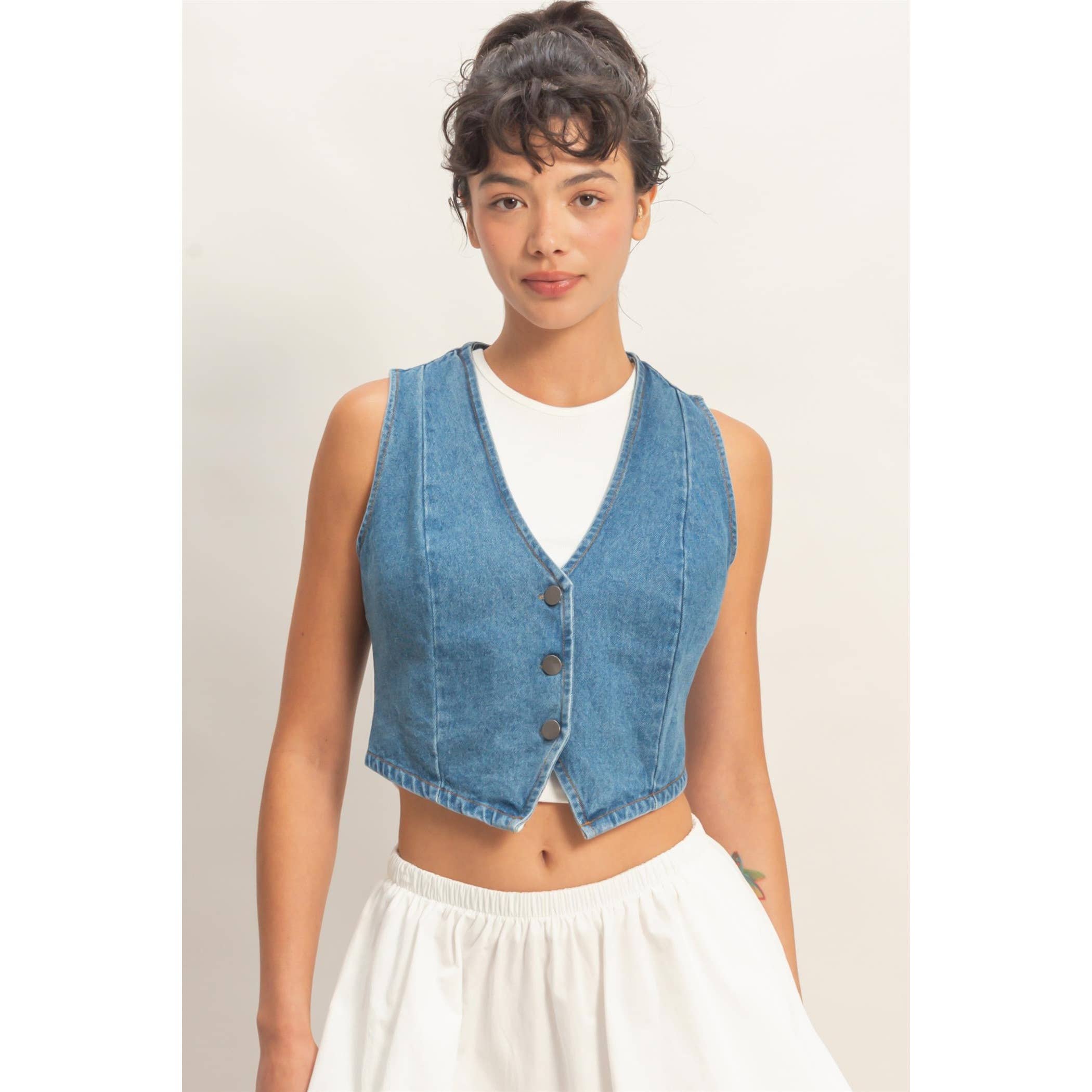 V-Neck Sleeveless Denim Vest boho clothing, festival outfit, hippie style apparel | Elevated Hippie